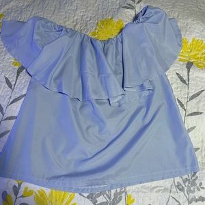 SHEIN Plus striped ruffle trim off shoulder top